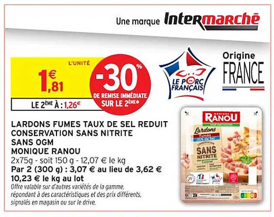 LARDONS FUMES TAUX DE SEL RÉDUIT CONSERVATION SANS NITRITE SANS OGM