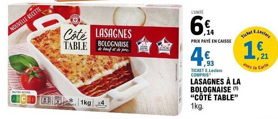 LASAGNES À LA BOLOGNAISE "CÔTÉ TABLE" 1kg.