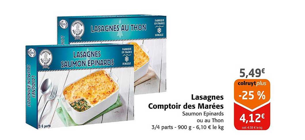 Lasagnes Comptoir des Marées Saumon Épinards ou au Thon