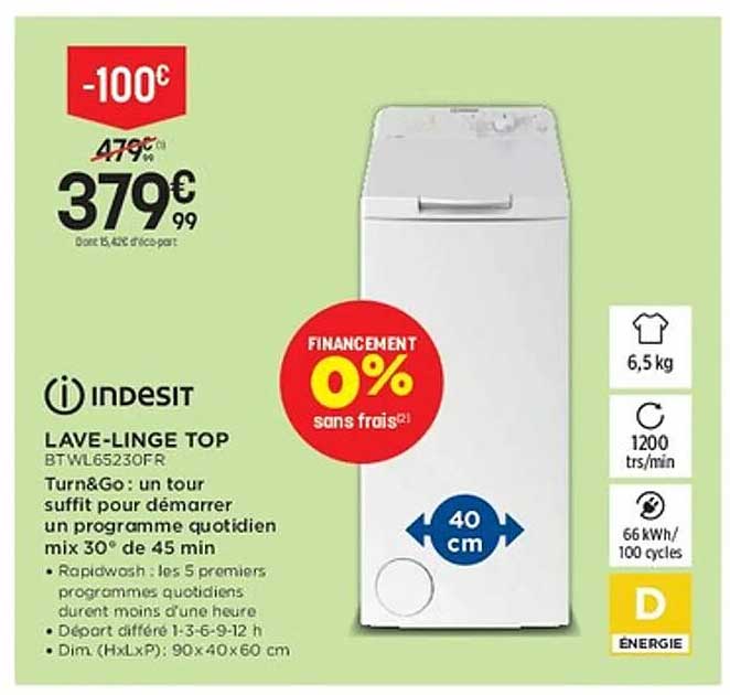 LAVE-LINGE TOP INDESIT BTWL65230FR
