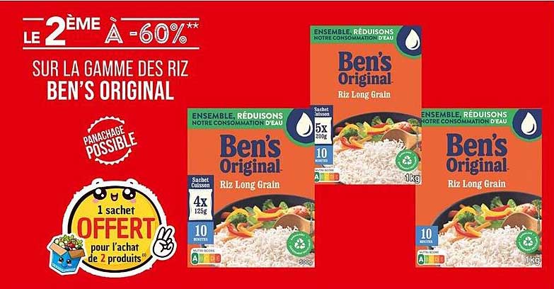 LE 2 ÈME À -60** SUR LA GAMME DES RIZ BEN'S ORIGINAL