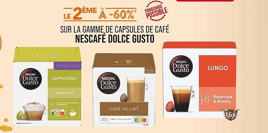LE 2ÈME À -60% SUR LA GAMME DE CAPSULES DE CAFÉ NESCAFÉ DOLCE GUSTO