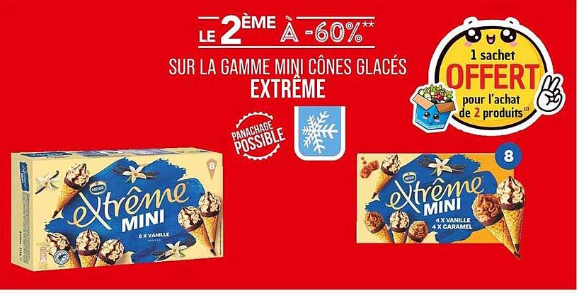 LE 2ÈME À -60% SUR LA GAMME MINI CÔNES GLACÉS EXTREME