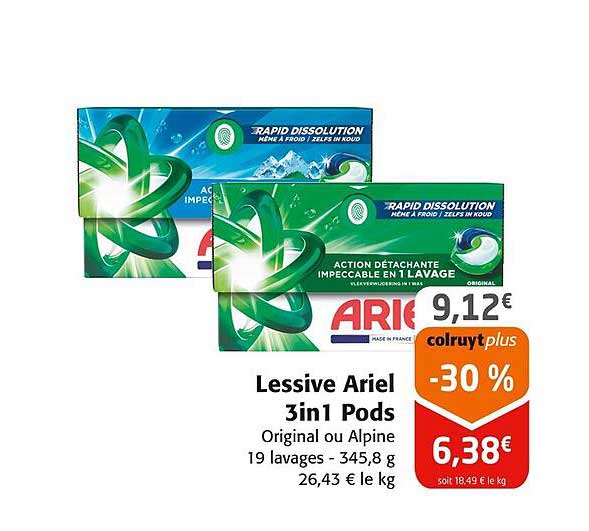 Lessive Ariel 3in1 Pods Original ou Alpine -30 %