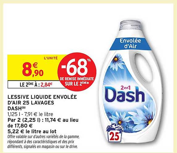 LESSIVE LIQUIDE ENVOLEE D'AIR 25 LAVAGES DASH