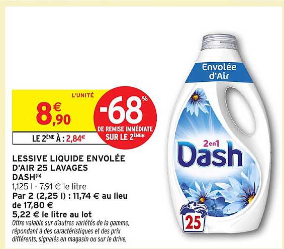 LESSIVE LIQUIDE ENVOLÉE D'AIR 25 LAVAGES DASH