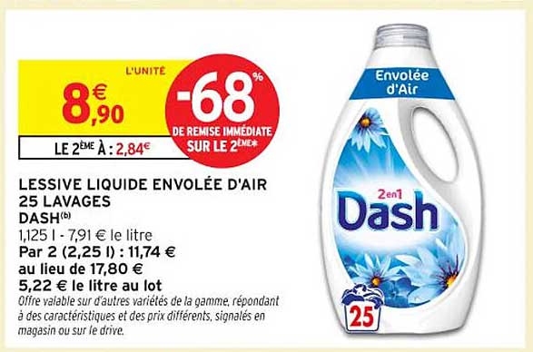 LESSIVE LIQUIDE ENVOYÉE D'AIR 25 LAVAGES DASH