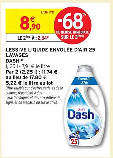 LESSIVE LIQUIDE ENVOYÉE D'AIR 25 LAVAGES DASH