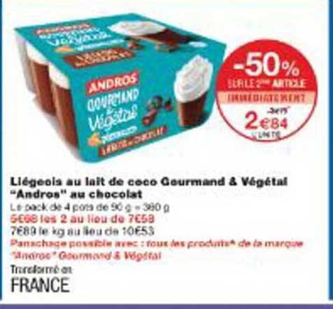 Liégeois au lait de coco Gourmand & Végétal "Andros" au chocolat