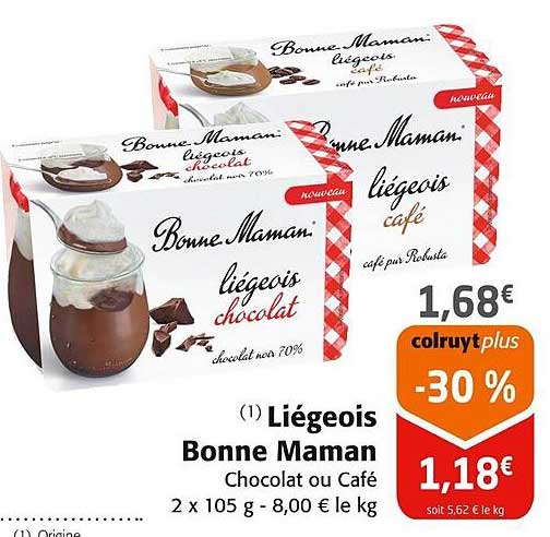 Liégeois Bonne Maman Chocolat ou Café