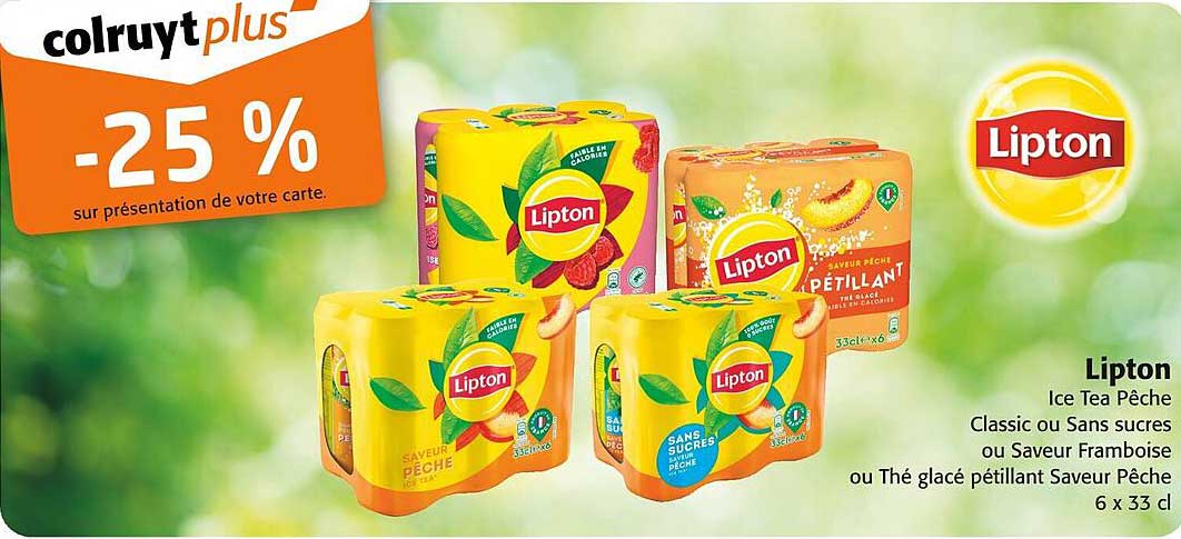 Lipton Ice Tea Pêche Classic ou Sans sucres ou Saveur Framboise ou Thé glacé pétillant Saveur Pêche