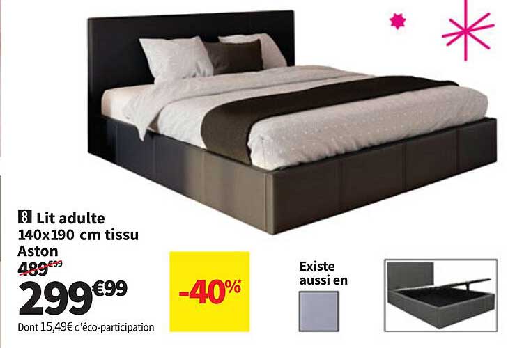 Lit adulte 140x190 cm tissu Aston
