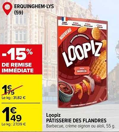 Loopiz Pâtisserie des Flandres - Barbecue, crème oignon ou aïoli, 55 g.