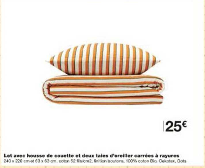 Lot avec housse de couette et deux taies d'oreiller carrées à rayures