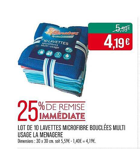 LOT DE 10 LAVETTES MICROFIBRE BOUCLÉES MULTI USAGE LA MENAGERE