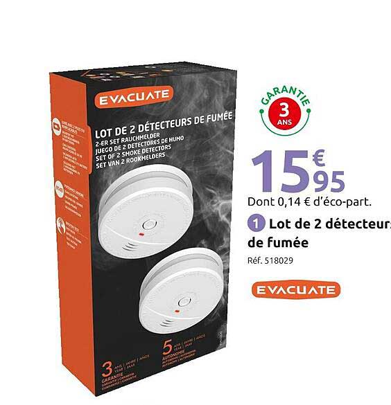 Lot de 2 détecteurs de fumée