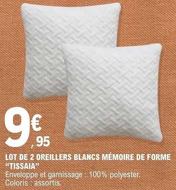 LOT DE 2 OREILLERS BLANCS MÉMOIRE DE FORME "TISSAIA"