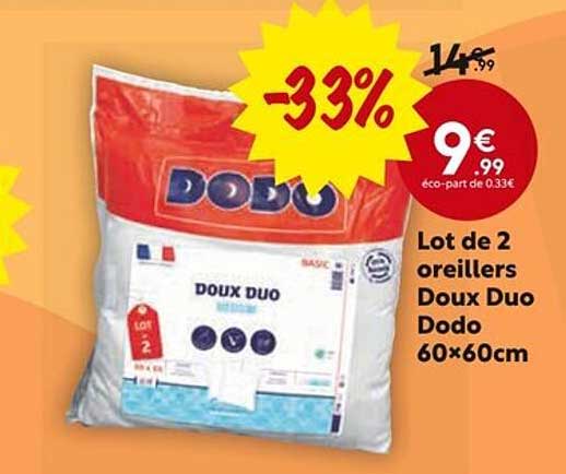 Lot de 2 oreillers Doux Duo Dodo 60x60cm