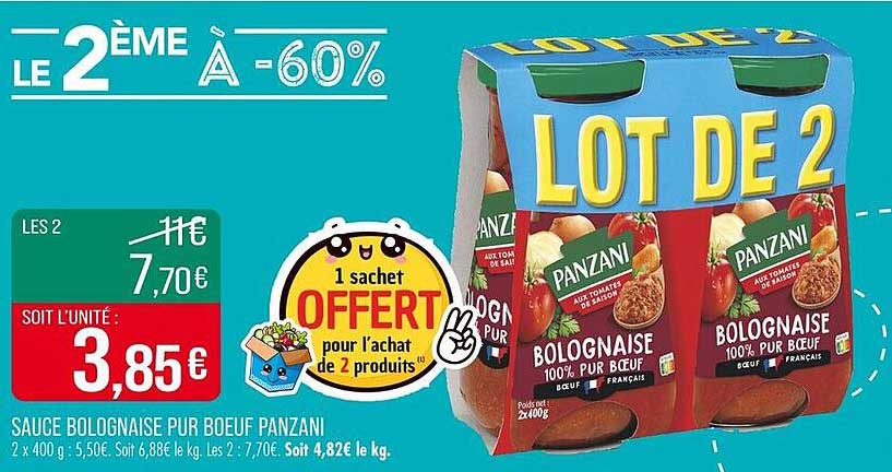 LOT DE 2 SAUCES BOLOGNAISE POUR BŒUF PANZANI