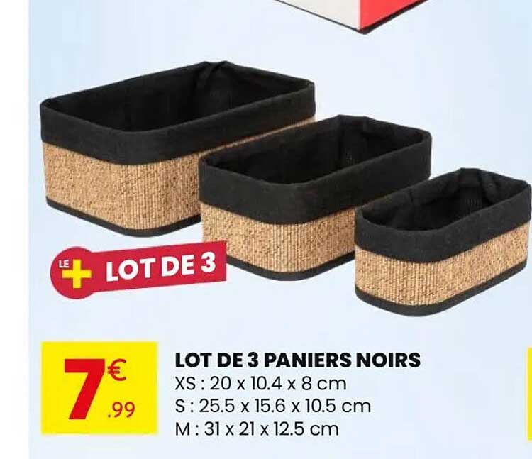 LOT DE 3 PANIERS NOIRS