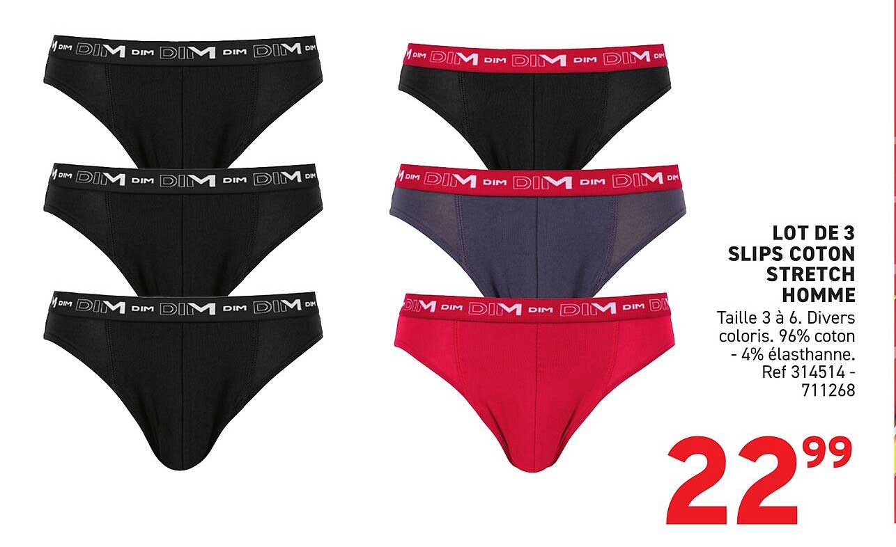 LOT DE 3 SLIPS COTON STRETCH HOMME