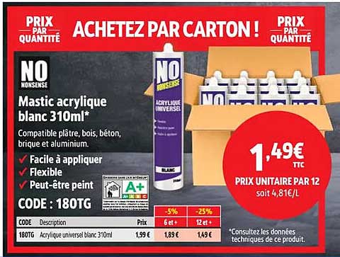 Mastic acrylique blanc 310ml