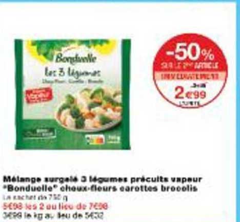Mélange surgelé 3 légumes précuits vapeur "Bonduelle" choux-fleurs carottes brocolis