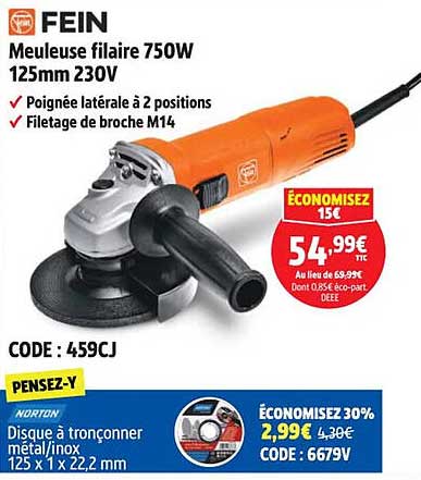 Meuleuse filaire 750W 125mm 230V