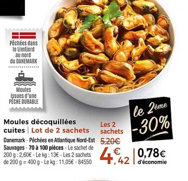 Moules décortiquées cuites | Lot de 2 sachets