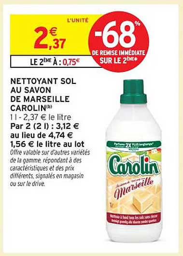 NETTOYANT SOL AU SAVON DE MARSEILLE CAROLIN