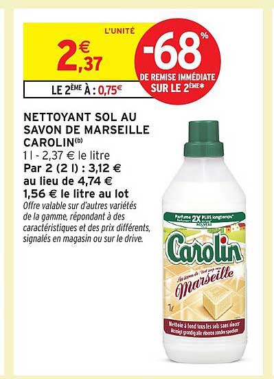 NETTOYANT SOL AU SAVON DE MARSEILLE CAROLIN