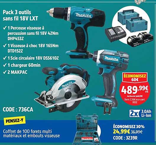 Pack 3 outils sans fil 18V LXT