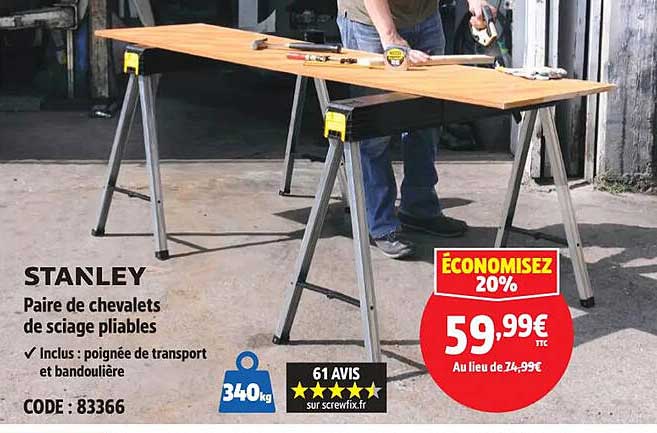 Paire de chevalets de sciage pliables