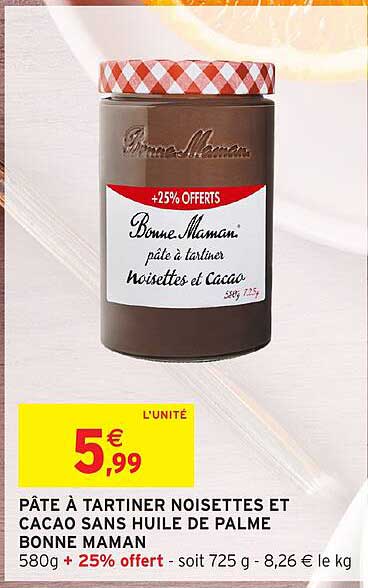 PÂTE À TARTINER NOISETTES ET CACAO SANS HUILE DE PALME BONNE MAMAN