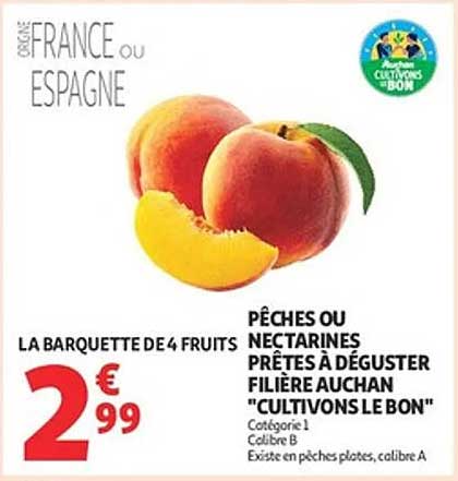 PÊCHES OU NECTARINES PRÊTES À DÉGUSTER FILIÈRE AUCHAN "CULTIVONS LE BON"