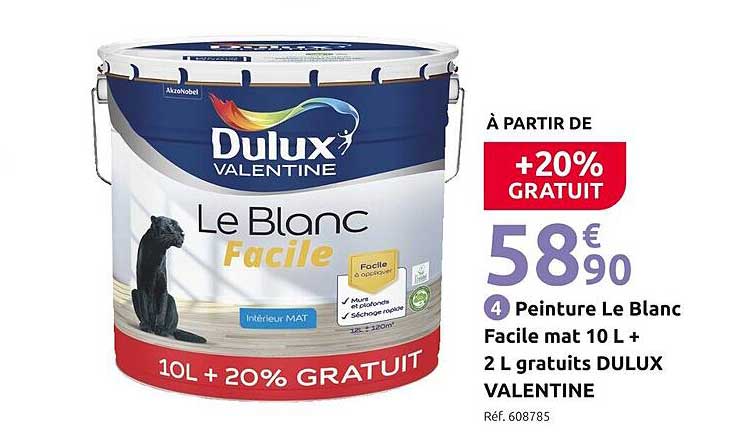 Peinture Le Blanc Facile mat 10 L + 2 L gratuits DULUX VALENTINE