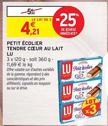 PETIT ÉCOLIER TENDRE CŒUR AU LAIT LU