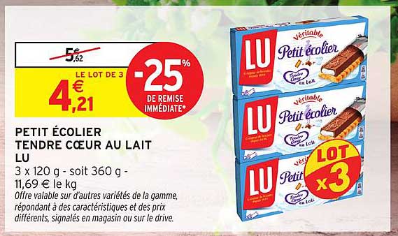 PETIT ÉCOLIER TENDRE CŒUR AU LAIT LU
