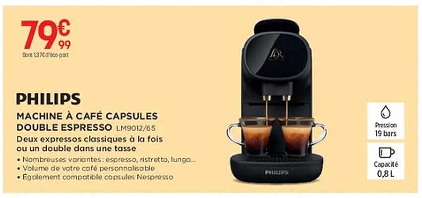 PHILIPS MACHINE À CAFÉ CAPSULES DOUBLE ESPRESSO LM9012/65