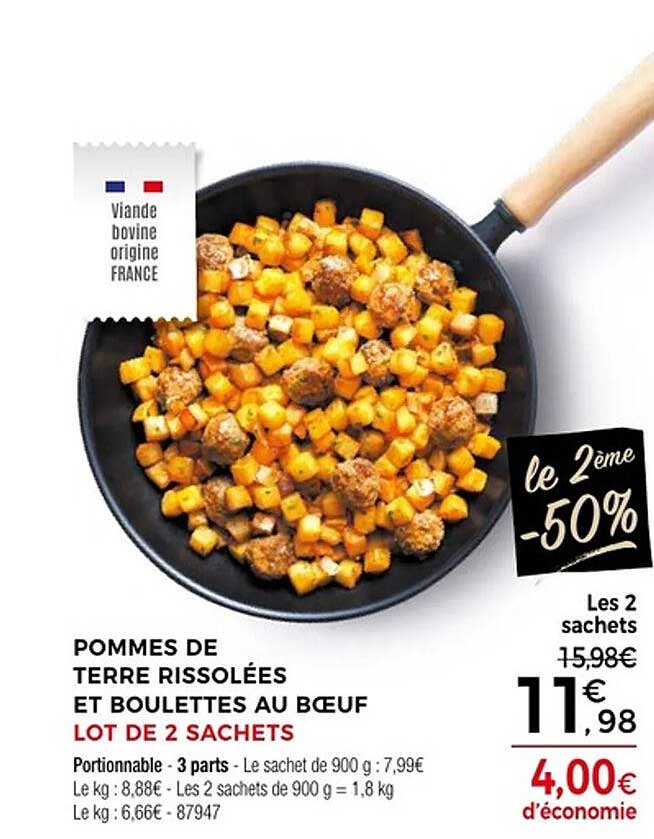 POMMES DE TERRE RISSOLEES ET BOULETTES AU BŒUF LOT DE 2 SACHETS