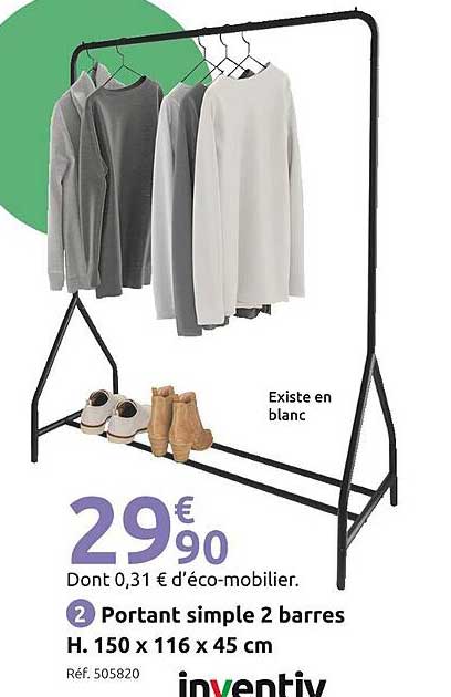 Portant simple 2 barres H. 150 x 116 x 45 cm