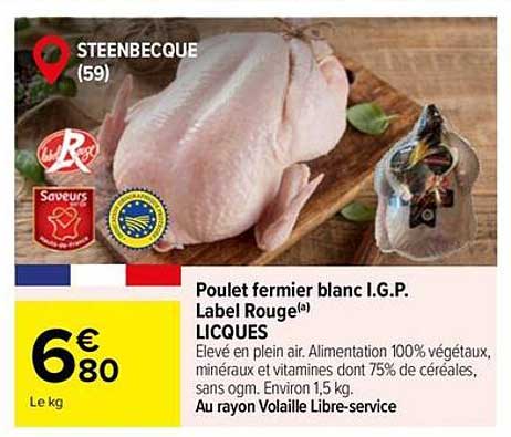 Poulet fermier blanc I.G.P. Label Rouge