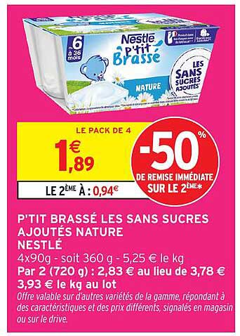 P'TIT BRASSÉ LES SANS SUCRES AJOUTÉS NATURE NESTLÉ
