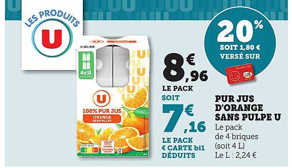 PUR JUS D'ORANGE SANS PULPE U