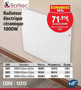 Radiateur électrique céramique 1000W