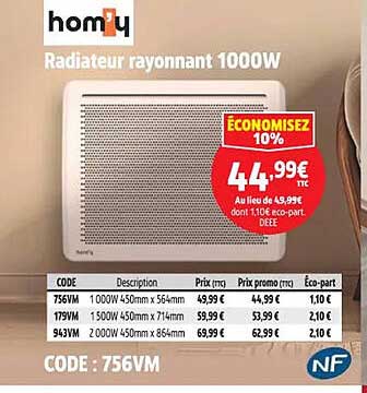 Radiateur rayonnant 1000W