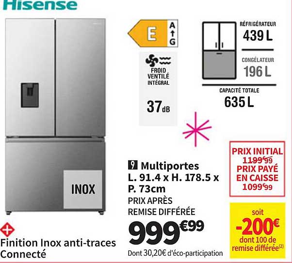 Réfrigérateur Hisense Multiportes Inox