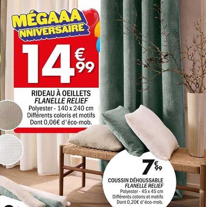RIDEAU À OILETS FLANELLE RELIEF