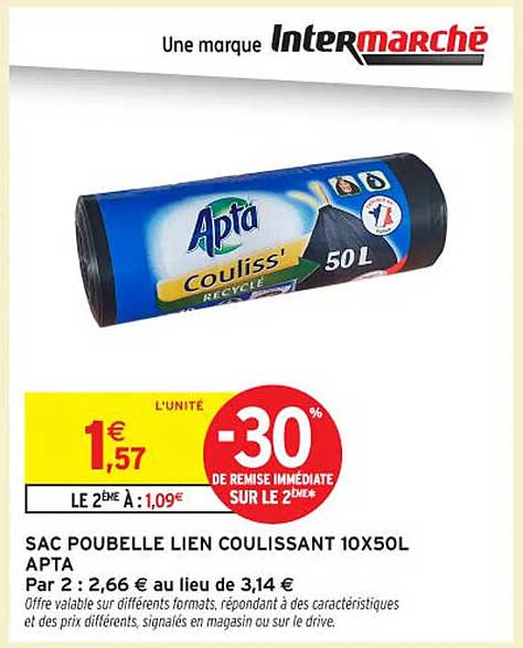 SAC POUBELLE LIEN COULISSANT 10X50L APTA