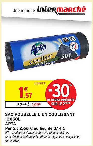 SAC POUBELLE LIEN COULISSANT 10X50L APTA